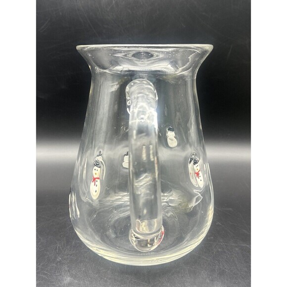 Anthropologie FESTIVE Icon SNOWMAN Large Blown Glass Pitcher Applied Handle 96oz - Picture 2 of 9